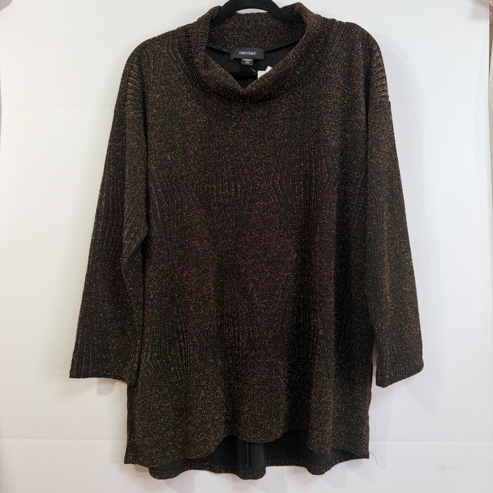 Karen Kane On The Town‎ Turtle Neck Metallic Knit Top 2X NWT Quiet Luxury